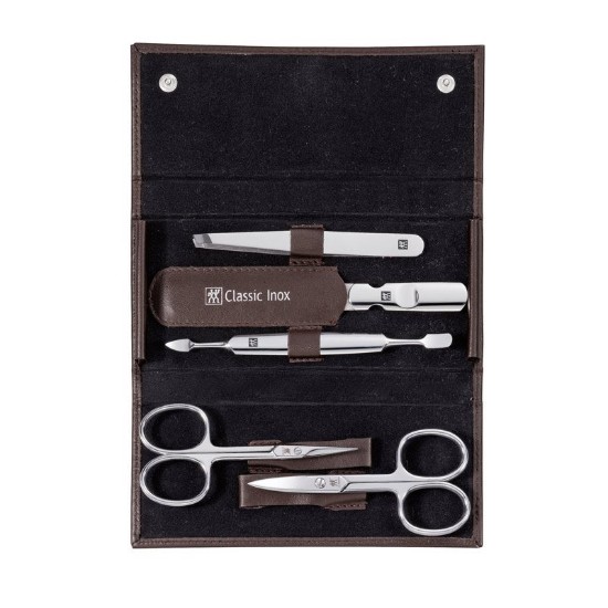 Set 5 piese inox, etui piele maro -  Zwilling Classic Inox