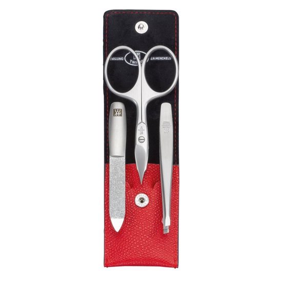 Set 3 piese inox satinat, toc piele rosie - Zwilling Twinox