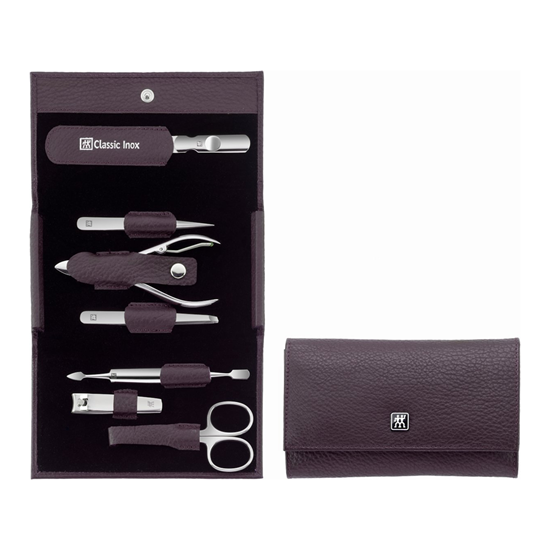 Set 7 piese manichiura, portofel piele mov - Zwilling Classic Inox