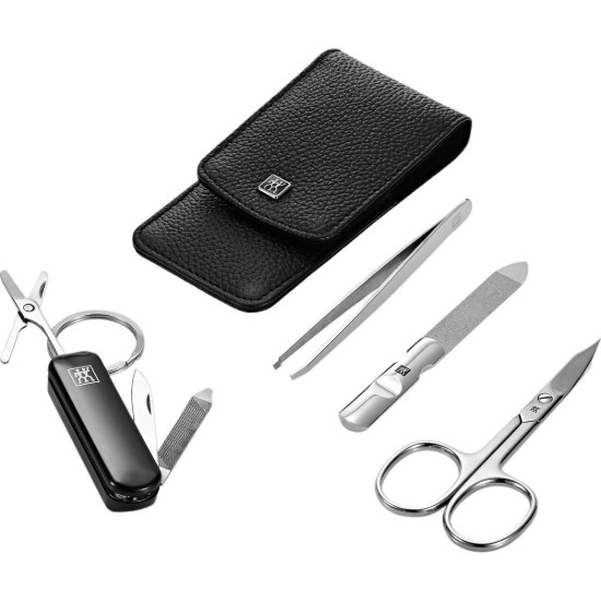 Set 4 piese cu suport etui piele neagra - Zwilling Classic Inox