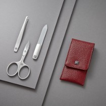 Set 3 piese inox satinat, toc piele rosie - Zwilling Twinox