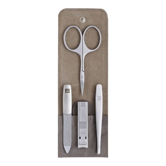 Set manichiura 4 piese, inox, etui piele gri - Zwilling PREMIUM
