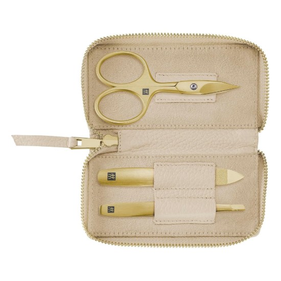 Set manichiura 3 piese, inox, etui piele, Crem - Zwilling PREMIUM